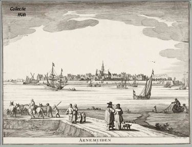 Gezicht op Arnemuiden met links de zoutketen en rechts de Veerse Poort. Gezicht op Arnemuiden met links de zoutketen en rechts de Veerse Poort.