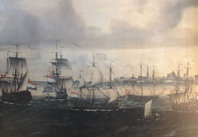 Scheepvaart op de rede van Vlissingen omstreeks deze jaren. Op de afbeelding het Franse oorlogsschip De Bourbon na de verovering door Zeeuwse kaperkapiteins in 1707. Scheepvaart op de rede van Vlissingen omstreeks deze jaren. Op de afbeelding het Franse oorlogsschip De Bourbon na de verovering door Zeeuwse kaperkapiteins in 1707.