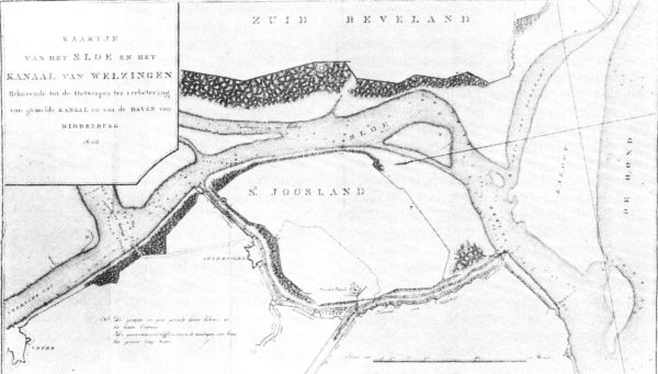 Kaartje van Arnemuiden, het vaarwater naar het Sloe en het Kanaal van Welzingen in 1806. Kaartje van Arnemuiden, het vaarwater naar het Sloe en het Kanaal van Welzingen in 1806.