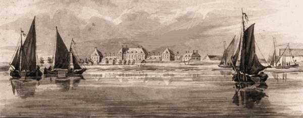 Aan het Fort van Bath verkopen de Arnemuidse vissers de gevangen vis aan Brabantse opkopers. Op de tekening zijn enkele vissersschuiten te zien. Aan het Fort van Bath verkopen de Arnemuidse vissers de gevangen vis aan Brabantse opkopers. Op de tekening zijn enkele vissersschuiten te zien.