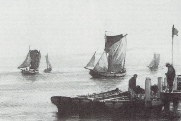 Van de vangst terugkerende Arnemuidse hoogaarzen. Van de vangst terugkerende Arnemuidse hoogaarzen.